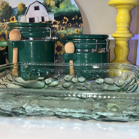 90s Libbey “Orchard Fruit” Green Glass Cake Pan Vintage Baking Dish Retro 9x13 - Picture 4 of 5